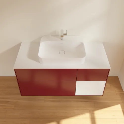 Bild von VILLEROY BOCH Finion Waschbeckenunterschrank, mit Beleuchtung, 3 Auszüge, 1200 x 603 x 501 mm, Peony Matt Lacquer / Glossy White Lacquer / Glass White Matt #G421GFHB