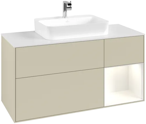 VILLEROY BOCH Finion Vanity unit, with lighting, 3 pull-out compartments, 1200 x 603 x 501 mm, Silk Grey Matt Lacquer / Glossy White Lacquer / Glass White Matt #G421GFHJ resmi
