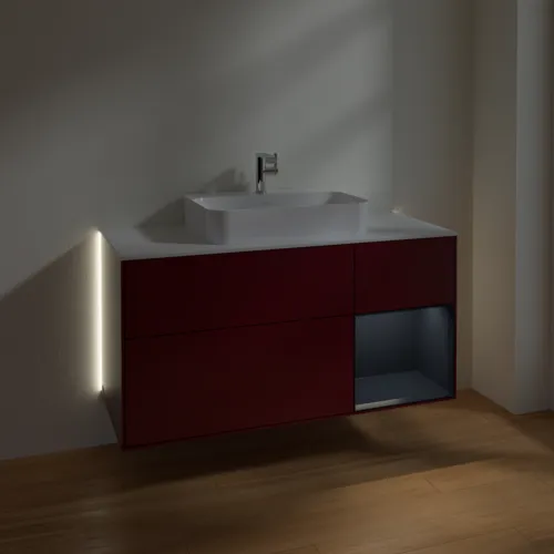 VILLEROY BOCH Finion Waschbeckenunterschrank, mit Beleuchtung, 3 Auszüge, 1200 x 603 x 501 mm, Peony Matt Lacquer / Midnight Blue Matt Lacquer / Glass White Matt #G421HGHB, Bild 5