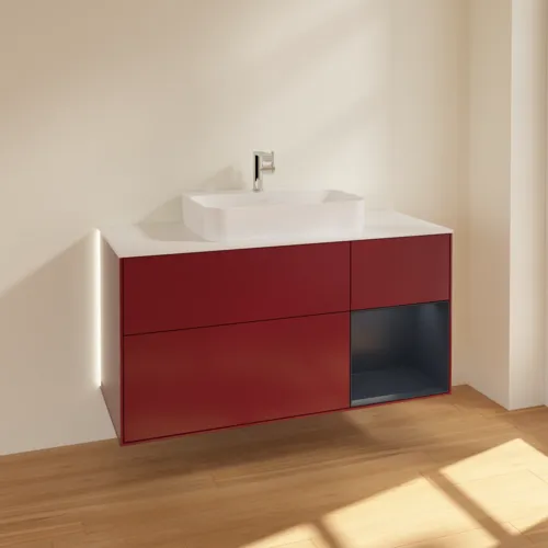 VILLEROY BOCH Finion Waschbeckenunterschrank, mit Beleuchtung, 3 Auszüge, 1200 x 603 x 501 mm, Peony Matt Lacquer / Midnight Blue Matt Lacquer / Glass White Matt #G421HGHB, Bild 2