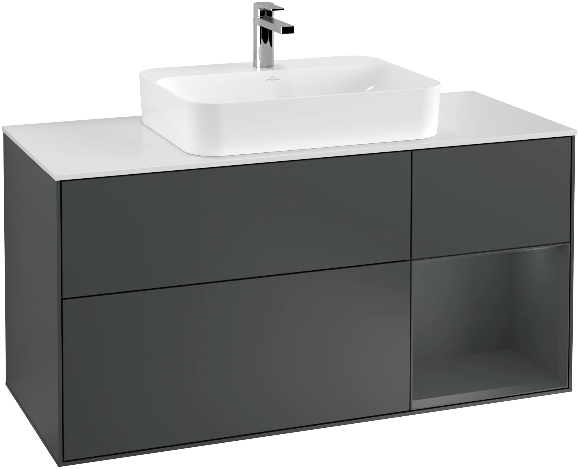 VILLEROY BOCH Finion Vanity unit, with lighting, 3 pull-out compartments, 1200 x 603 x 501 mm, Midnight Blue Matt Lacquer / Midnight Blue Matt Lacquer / Glass White Matt #G421HGHG resmi