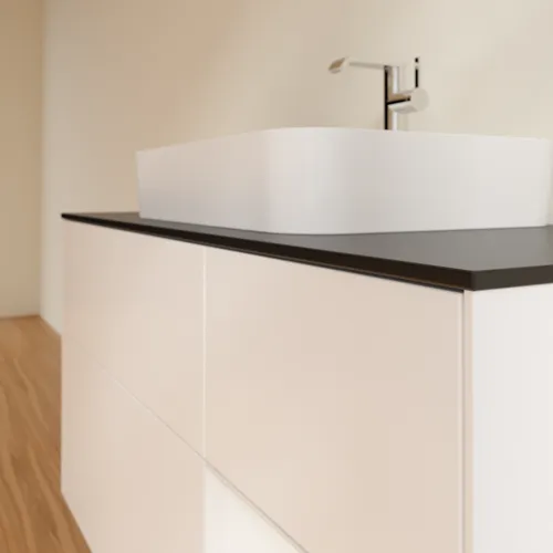 Bild von VILLEROY BOCH Finion Waschbeckenunterschrank, mit Beleuchtung, 3 Auszüge, 1200 x 603 x 501 mm, White Matt Lacquer / Glossy White Lacquer / Glass Black Matt #G422GFMT