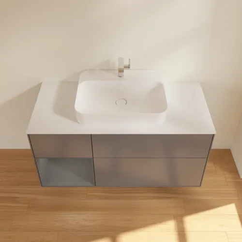 Picture of VILLEROY BOCH Finion Vanity unit, with lighting, 3 pull-out compartments, 1200 x 603 x 501 mm, Anthracite Matt Lacquer / Anthracite Matt Lacquer / Glass White Matt #G411GKGK