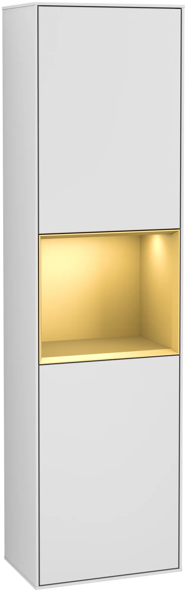 Bild von VILLEROY BOCH Finion Hochschrank, mit Beleuchtung, 2 Türen, 418 x 1516 x 270 mm, White Matt Lacquer / Gold Matt Lacquer #G470HFMT