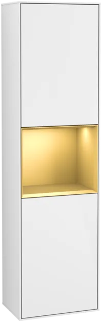 Bild von VILLEROY BOCH Finion Hochschrank, mit Beleuchtung, 2 Türen, 418 x 1516 x 270 mm, Glossy White Lacquer / Gold Matt Lacquer #G460HFGF