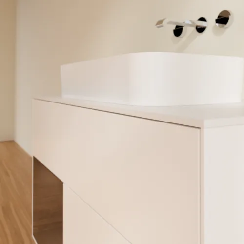 Bild von VILLEROY BOCH Finion Waschbeckenunterschrank, mit Beleuchtung, 2 Auszüge, 1000 x 603 x 501 mm, White Matt Lacquer / Walnut Veneer / Glass White Matt #G651GNMT
