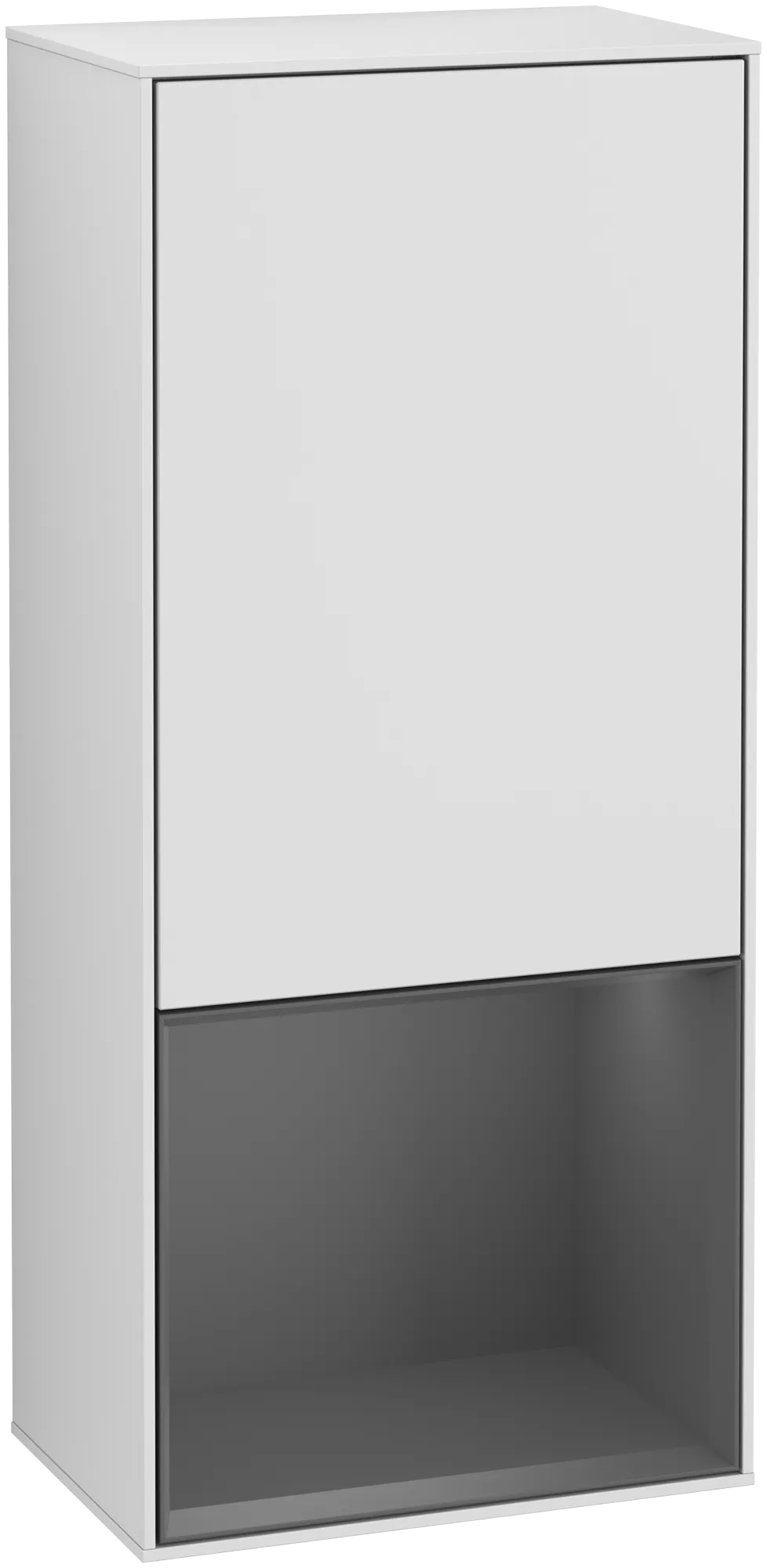 Bild von VILLEROY BOCH Finion Seitenschrank, mit Beleuchtung, 1 Tür, 418 x 936 x 270 mm, White Matt Lacquer / Anthracite Matt Lacquer #G540GKMT