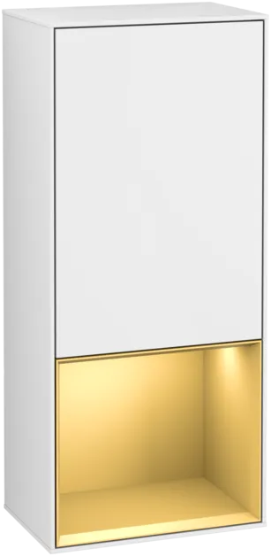 Bild von VILLEROY BOCH Finion Seitenschrank, mit Beleuchtung, 1 Tür, 418 x 936 x 270 mm, Glossy White Lacquer / Gold Matt Lacquer #G550HFGF