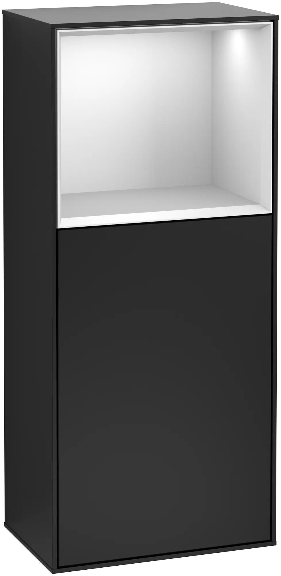 Bild von VILLEROY BOCH Finion Seitenschrank, mit Beleuchtung, 1 Tür, 418 x 936 x 270 mm, Black Matt Lacquer / White Matt Lacquer #G500MTPD