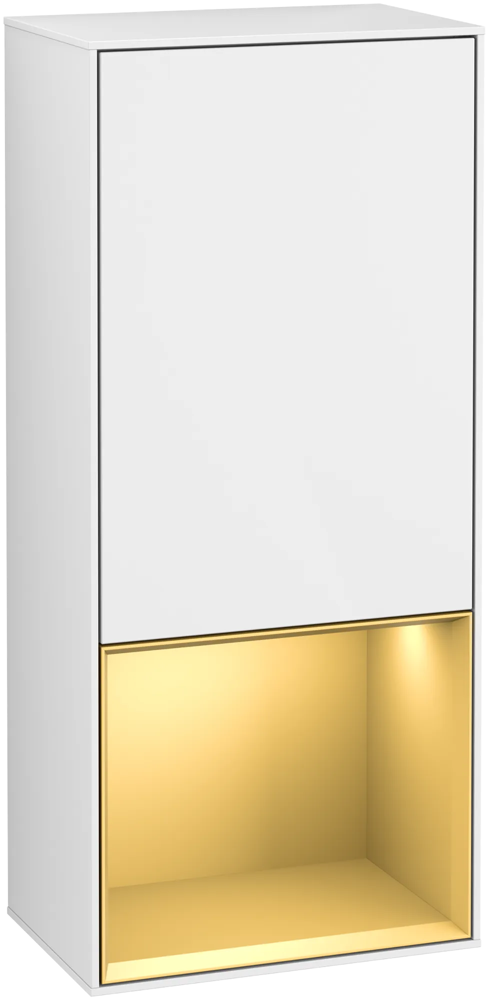 Bild von VILLEROY BOCH Finion Seitenschrank, mit Beleuchtung, 1 Tür, 418 x 936 x 270 mm, Glossy White Lacquer / Gold Matt Lacquer #G540HFGF