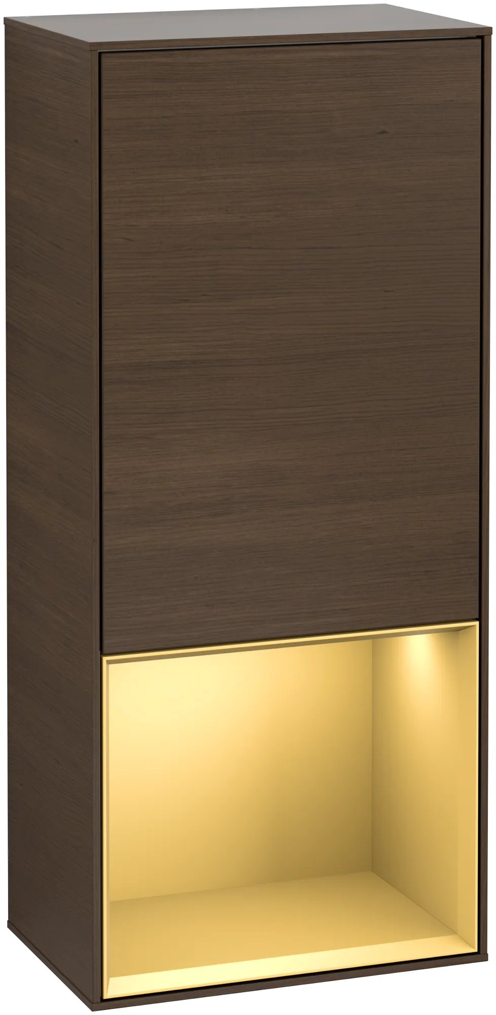 Bild von VILLEROY BOCH Finion Seitenschrank, mit Beleuchtung, 1 Tür, 418 x 936 x 270 mm, Walnut Veneer / Gold Matt Lacquer #G540HFGN