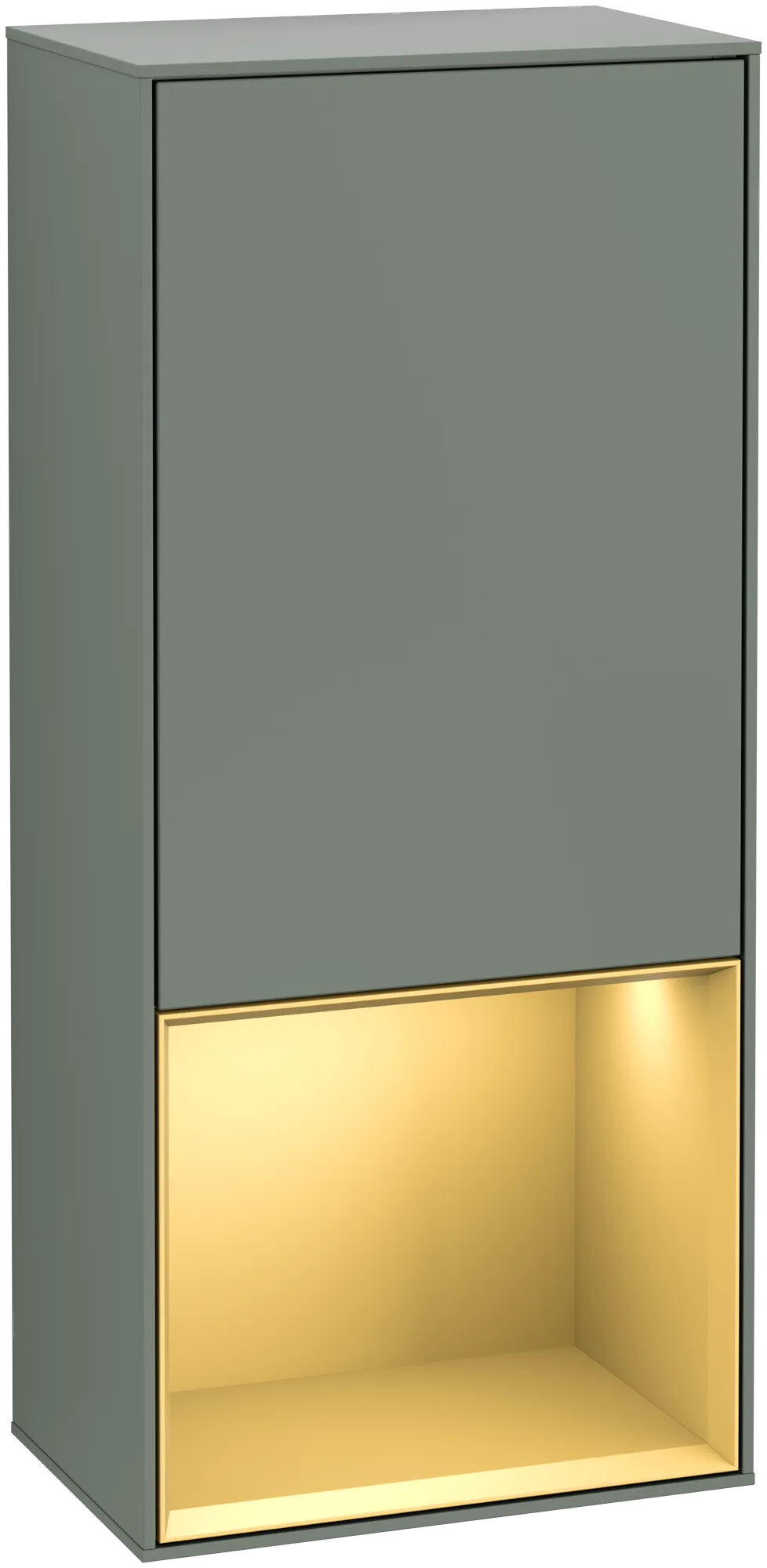 Bild von VILLEROY BOCH Finion Seitenschrank, mit Beleuchtung, 1 Tür, 418 x 936 x 270 mm, Olive Matt Lacquer / Gold Matt Lacquer #G540HFGM