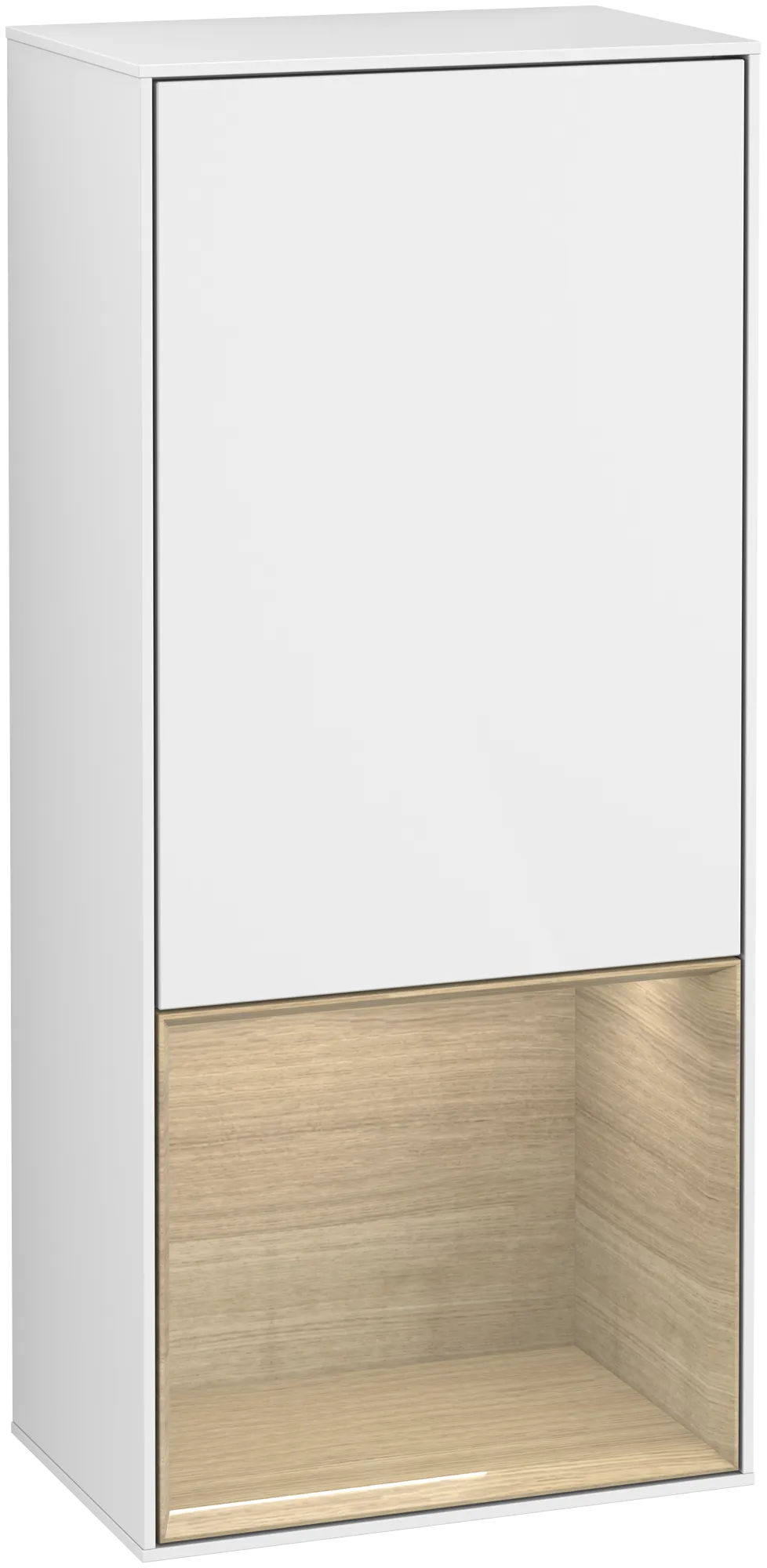 Bild von VILLEROY BOCH Finion Seitenschrank, mit Beleuchtung, 1 Tür, 418 x 936 x 270 mm, Glossy White Lacquer / Oak Veneer #G550PCGF