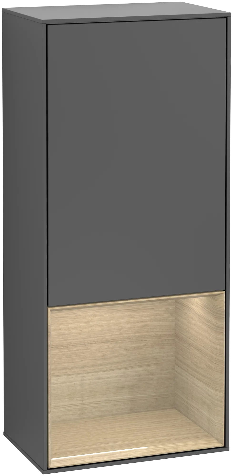 Bild von VILLEROY BOCH Finion Seitenschrank, mit Beleuchtung, 1 Tür, 418 x 936 x 270 mm, Anthracite Matt Lacquer / Oak Veneer #G550PCGK