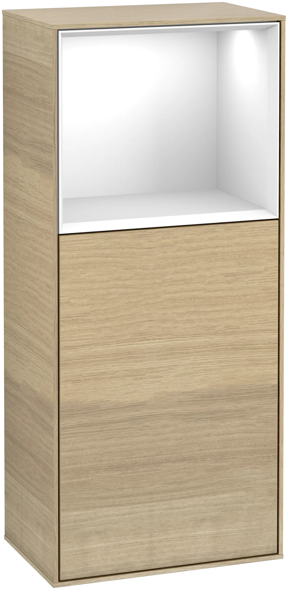 Bild von VILLEROY BOCH Finion Seitenschrank, mit Beleuchtung, 1 Tür, 418 x 936 x 270 mm, Oak Veneer / Glossy White Lacquer #G510GFPC