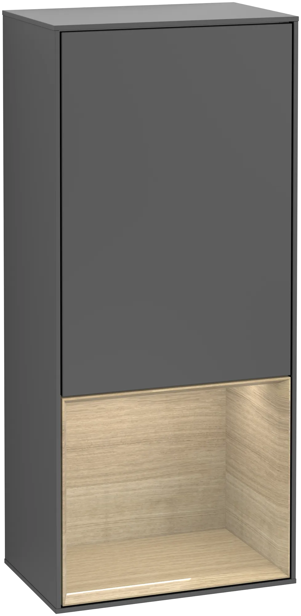 Bild von VILLEROY BOCH Finion Seitenschrank, mit Beleuchtung, 1 Tür, 418 x 936 x 270 mm, Anthracite Matt Lacquer / Oak Veneer #G540PCGK