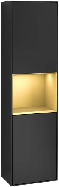 Bild von VILLEROY BOCH Finion Hochschrank, mit Beleuchtung, 2 Türen, 418 x 1516 x 270 mm, Black Matt Lacquer / Gold Matt Lacquer #G470HFPD