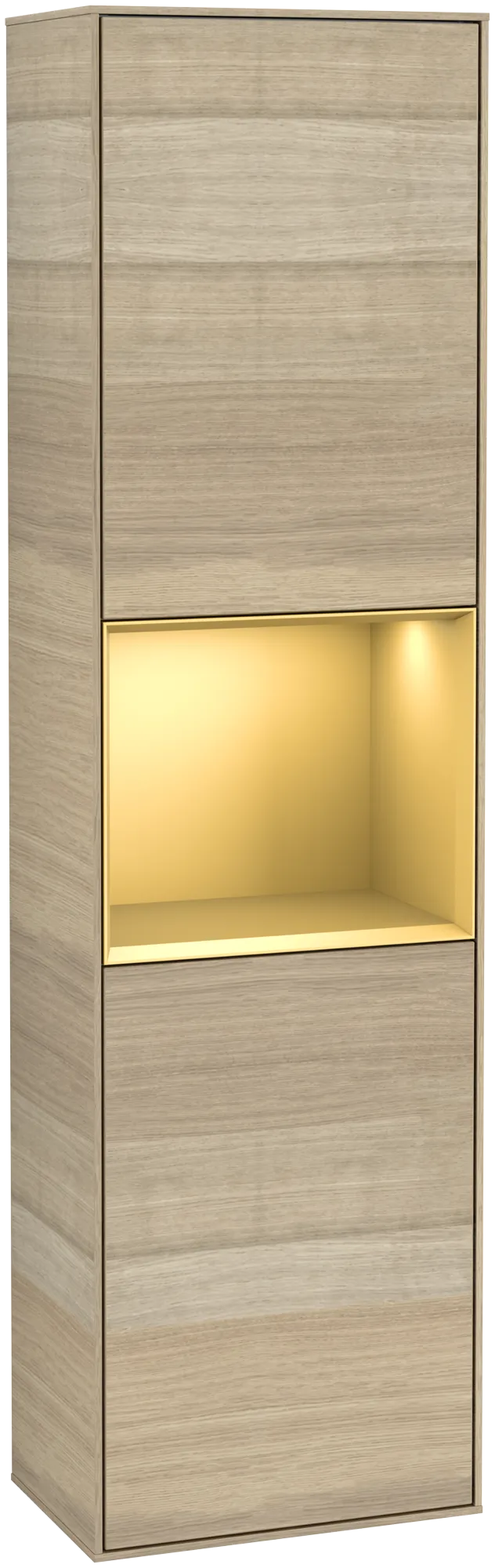 Bild von VILLEROY BOCH Finion Hochschrank, mit Beleuchtung, 2 Türen, 418 x 1516 x 270 mm, Oak Veneer / Gold Matt Lacquer #G470HFPC
