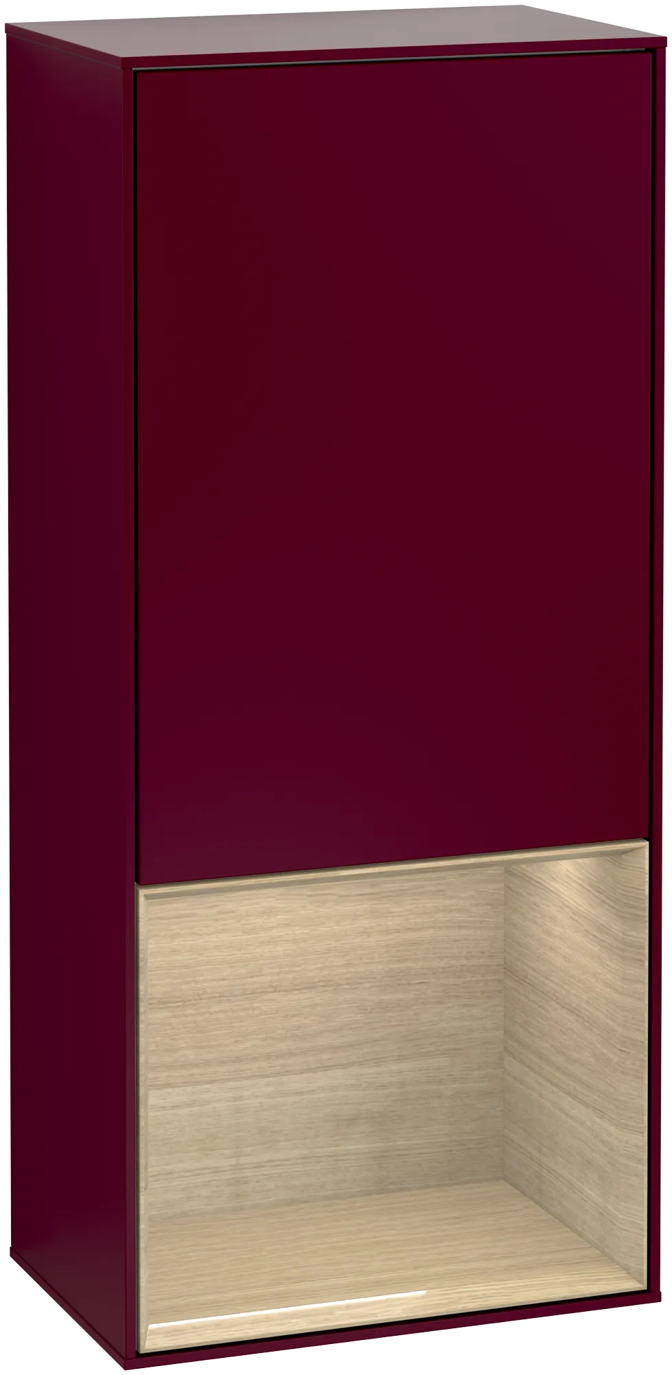 Bild von VILLEROY BOCH Finion Seitenschrank, mit Beleuchtung, 1 Tür, 418 x 936 x 270 mm, Peony Matt Lacquer / Oak Veneer #G540PCHB