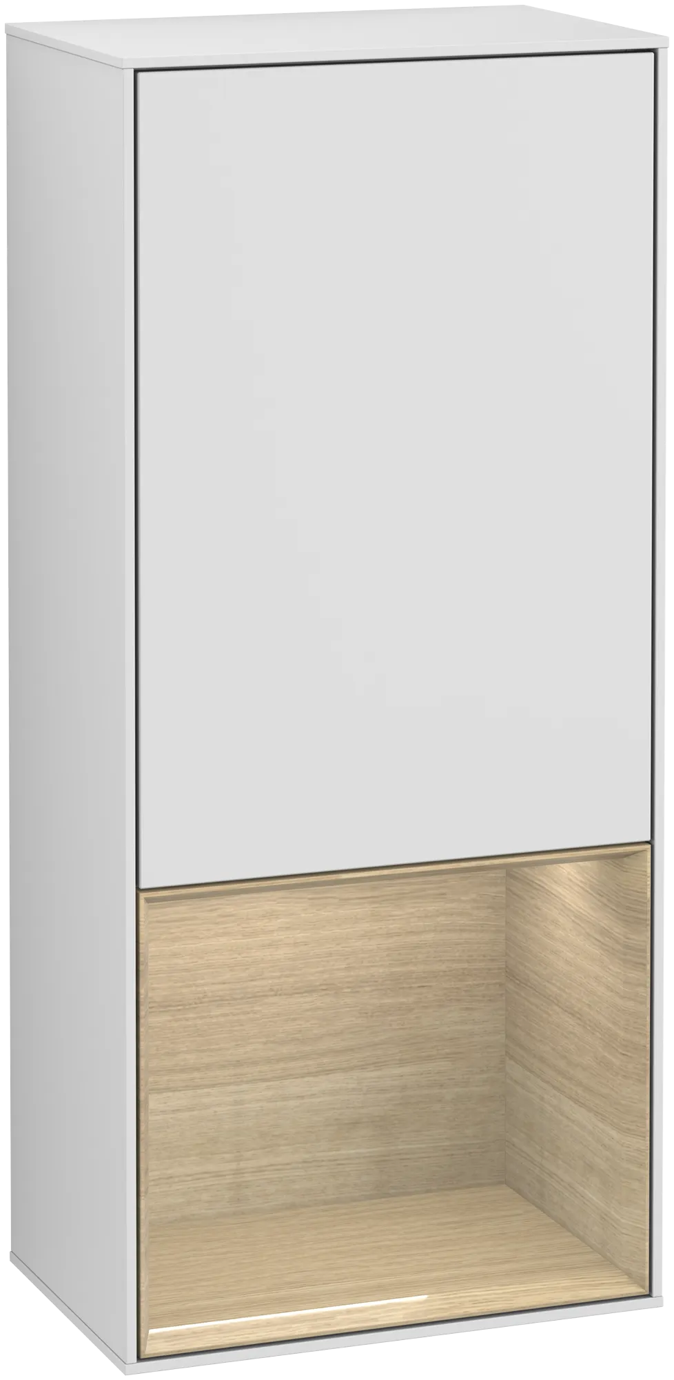 Bild von VILLEROY BOCH Finion Seitenschrank, mit Beleuchtung, 1 Tür, 418 x 936 x 270 mm, White Matt Lacquer / Oak Veneer #G540PCMT