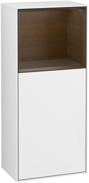 Bild von VILLEROY BOCH Finion Seitenschrank, mit Beleuchtung, 1 Tür, 418 x 936 x 270 mm, Glossy White Lacquer / Walnut Veneer #G500GNGF