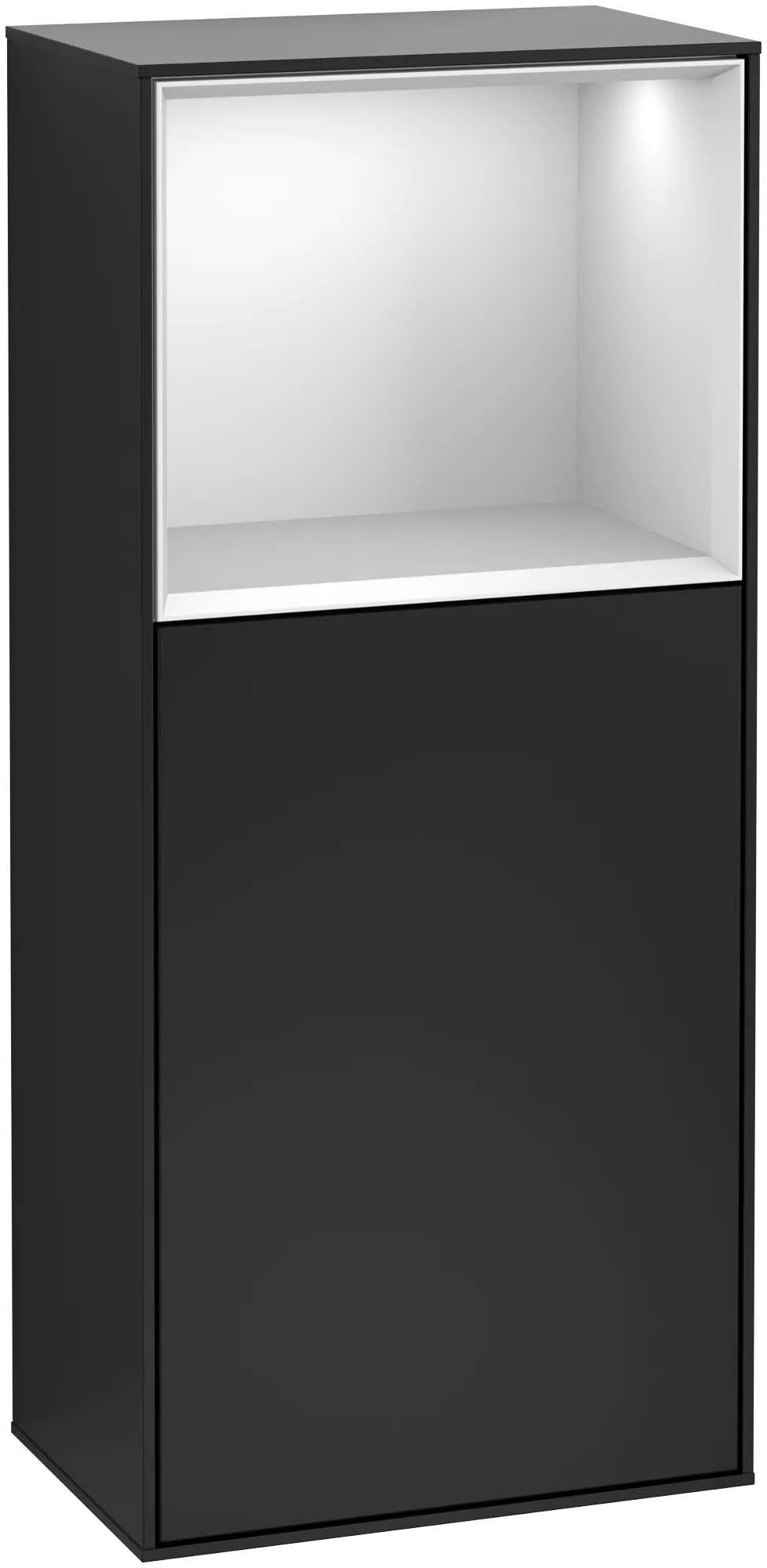 Bild von VILLEROY BOCH Finion Seitenschrank, mit Beleuchtung, 1 Tür, 418 x 936 x 270 mm, Black Matt Lacquer / White Matt Lacquer #G510MTPD