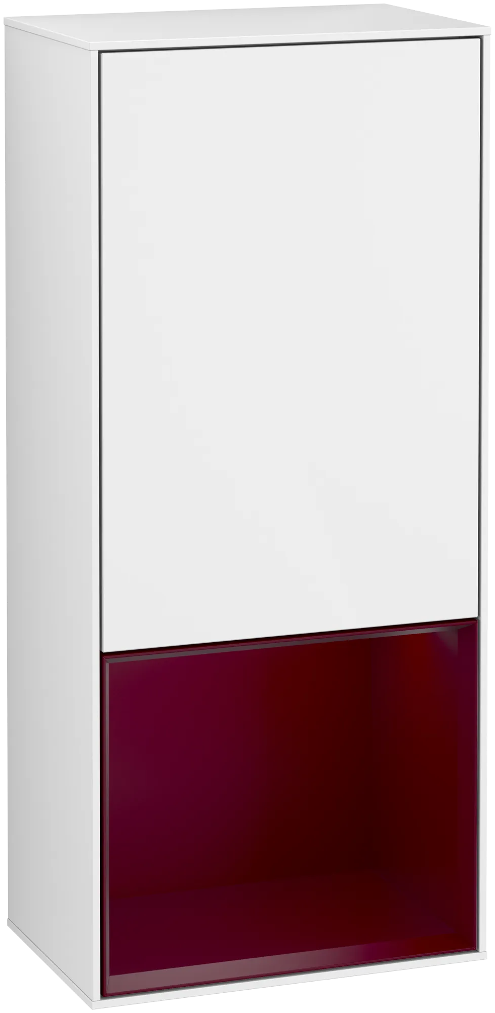 Bild von VILLEROY BOCH Finion Seitenschrank, mit Beleuchtung, 1 Tür, 418 x 936 x 270 mm, Glossy White Lacquer / Peony Matt Lacquer #G540HBGF