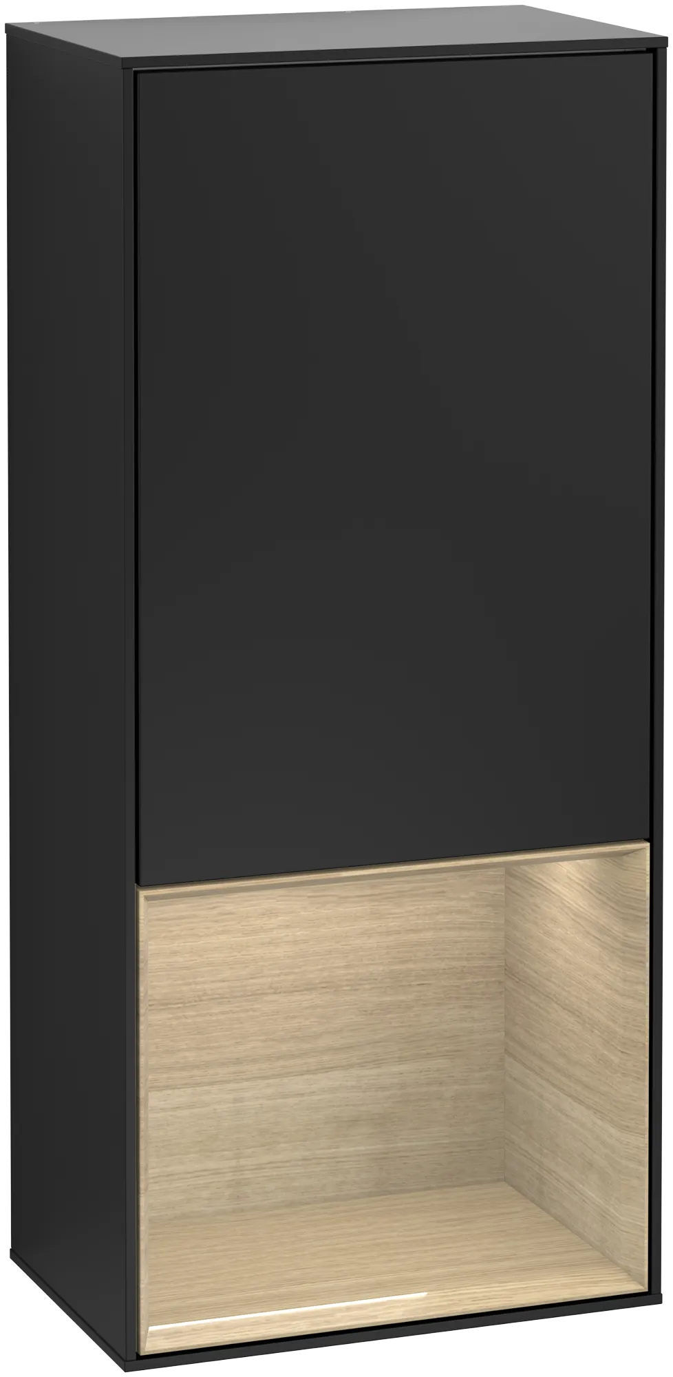 Bild von VILLEROY BOCH Finion Seitenschrank, mit Beleuchtung, 1 Tür, 418 x 936 x 270 mm, Black Matt Lacquer / Oak Veneer #G540PCPD