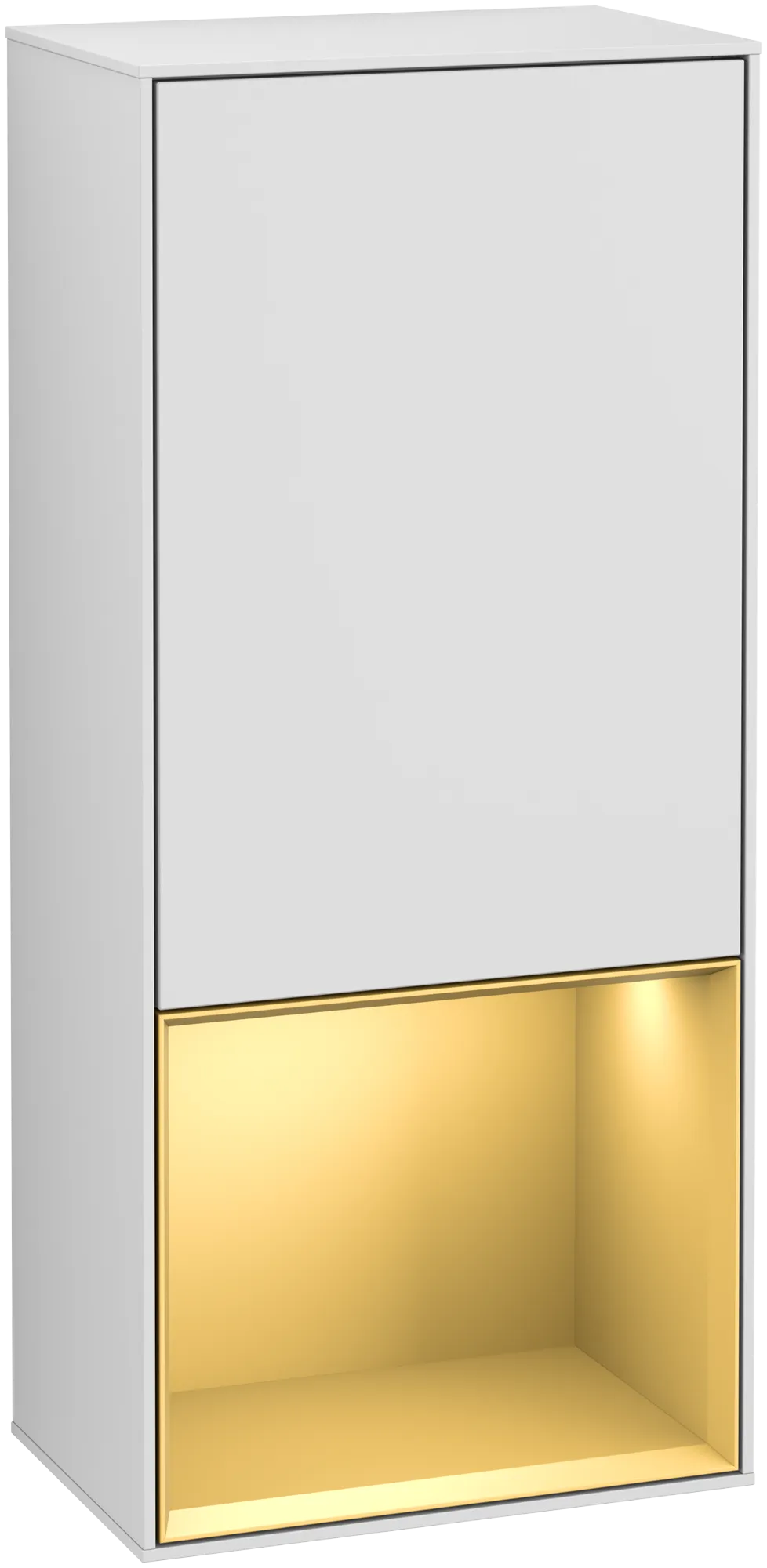 Bild von VILLEROY BOCH Finion Seitenschrank, mit Beleuchtung, 1 Tür, 418 x 936 x 270 mm, White Matt Lacquer / Gold Matt Lacquer #G540HFMT