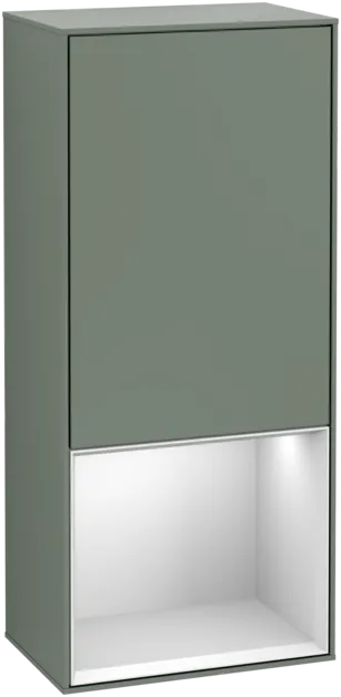 Bild von VILLEROY BOCH Finion Seitenschrank, mit Beleuchtung, 1 Tür, 418 x 936 x 270 mm, Olive Matt Lacquer / White Matt Lacquer #G550MTGM