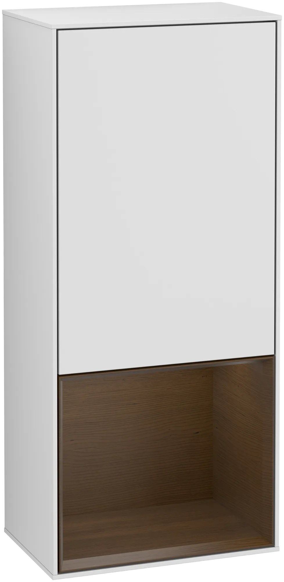 Bild von VILLEROY BOCH Finion Seitenschrank, mit Beleuchtung, 1 Tür, 418 x 936 x 270 mm, White Matt Lacquer / Walnut Veneer #G550GNMT