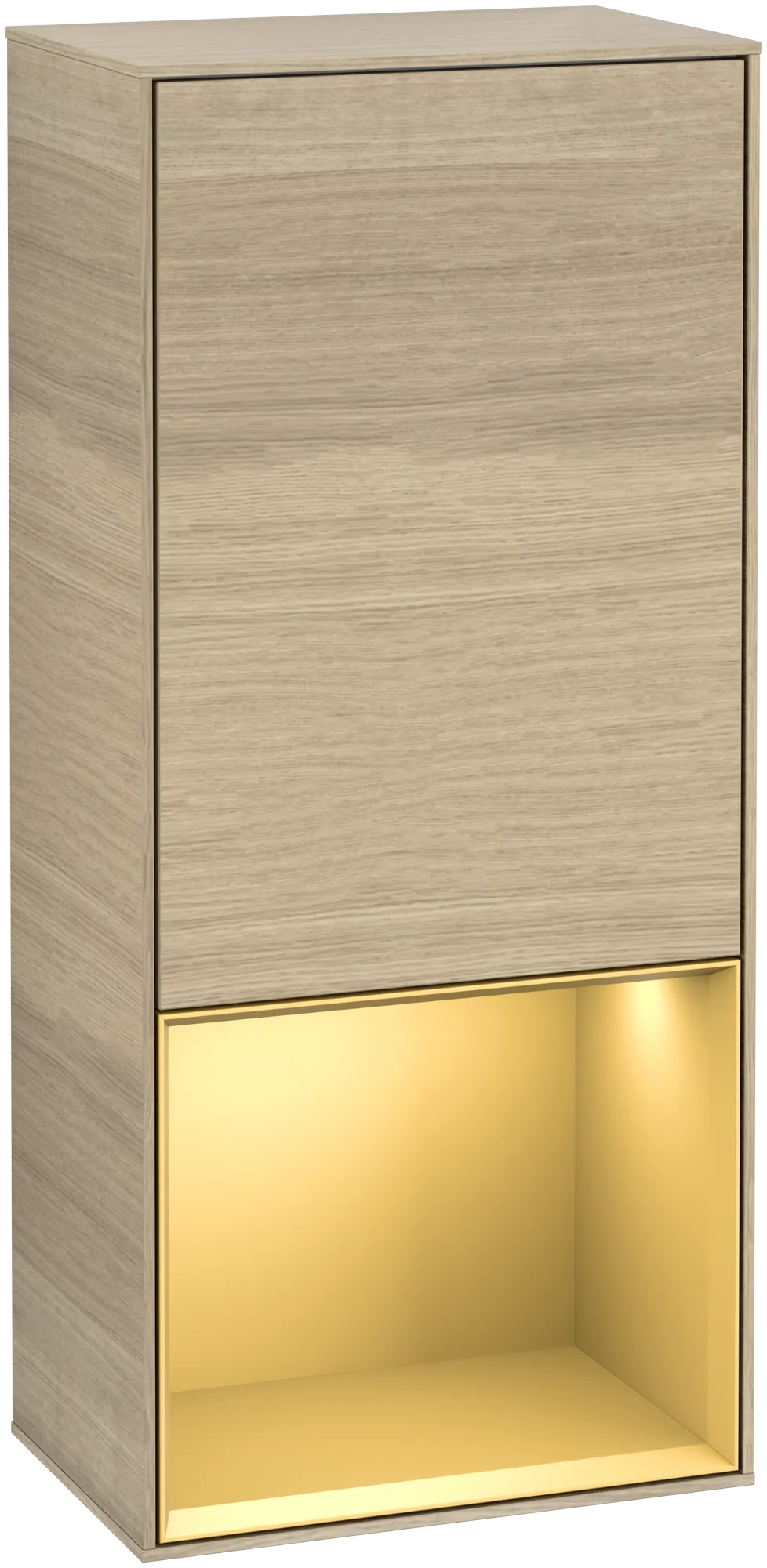 Bild von VILLEROY BOCH Finion Seitenschrank, mit Beleuchtung, 1 Tür, 418 x 936 x 270 mm, Oak Veneer / Gold Matt Lacquer #G540HFPC