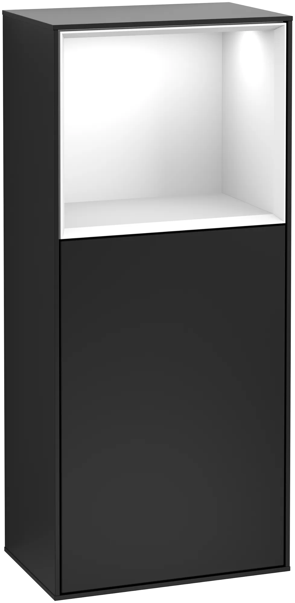 Bild von VILLEROY BOCH Finion Seitenschrank, mit Beleuchtung, 1 Tür, 418 x 936 x 270 mm, Black Matt Lacquer / Glossy White Lacquer #G500GFPD