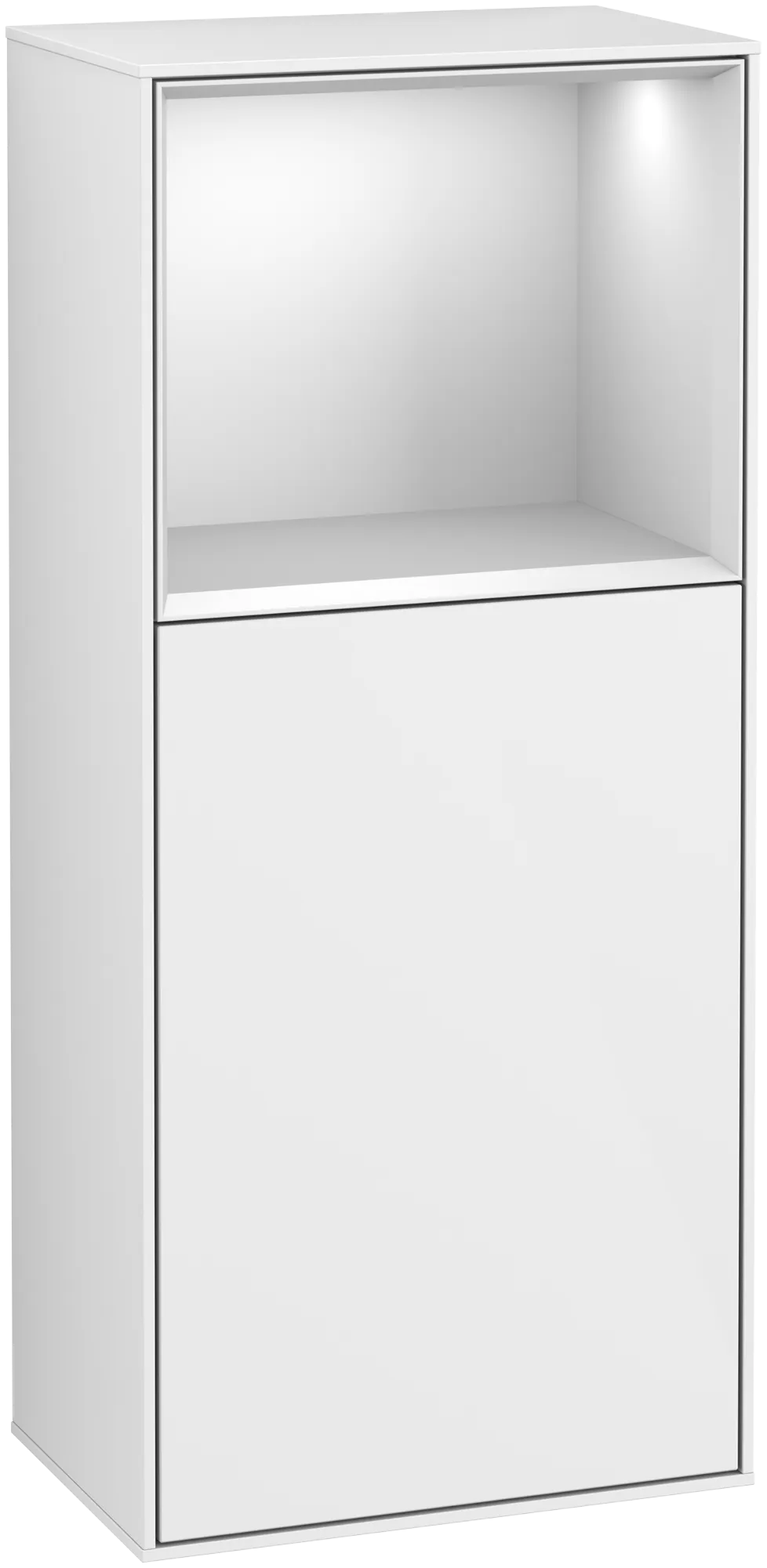 Зображення з  VILLEROY BOCH Finion Side cabinet, with lighting, 1 door, 418 x 936 x 270 mm, Glossy White Lacquer / White Matt Lacquer #G510MTGF