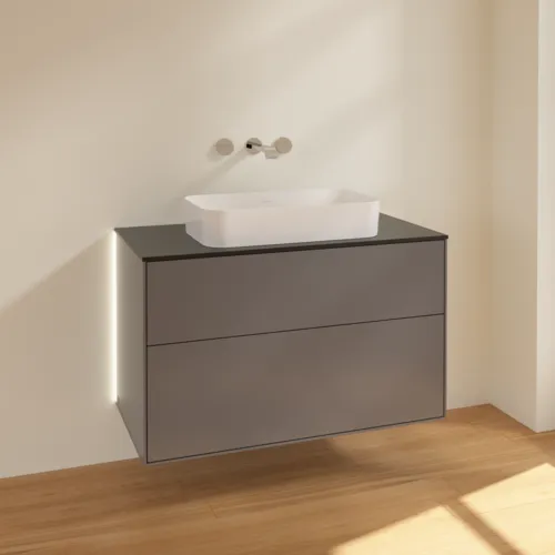 Bild von VILLEROY BOCH Finion Waschbeckenunterschrank, mit Beleuchtung, 2 Auszüge, 1000 x 603 x 501 mm, Anthracite Matt Lacquer / Glass Black Matt #G64200GK