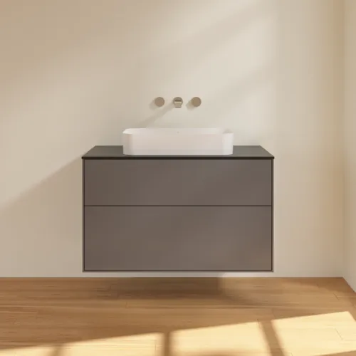 Bild von VILLEROY BOCH Finion Waschbeckenunterschrank, mit Beleuchtung, 2 Auszüge, 1000 x 603 x 501 mm, Anthracite Matt Lacquer / Glass Black Matt #G64200GK