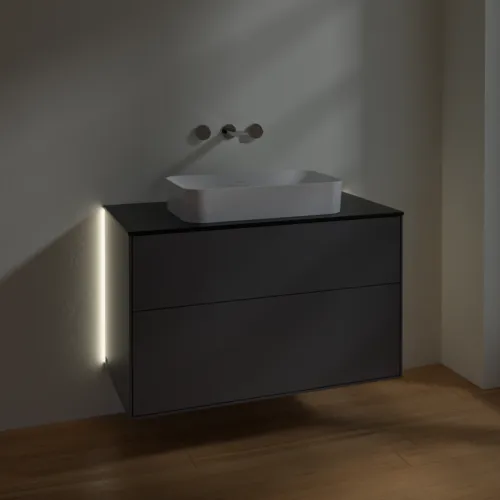 Bild von VILLEROY BOCH Finion Waschbeckenunterschrank, mit Beleuchtung, 2 Auszüge, 1000 x 603 x 501 mm, Anthracite Matt Lacquer / Glass Black Matt #G64200GK