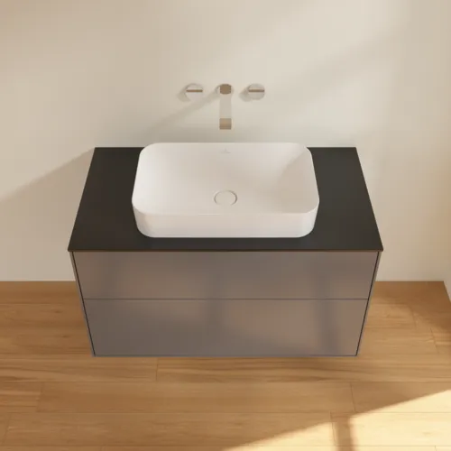 Bild von VILLEROY BOCH Finion Waschbeckenunterschrank, mit Beleuchtung, 2 Auszüge, 1000 x 603 x 501 mm, Anthracite Matt Lacquer / Glass Black Matt #G64200GK