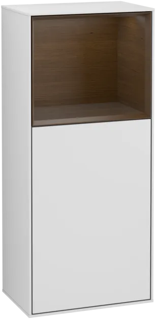 Obrázek VILLEROY BOCH Finion Side cabinet, with lighting, 1 door, 418 x 936 x 270 mm, White Matt Lacquer / Walnut Veneer #G510GNMT
