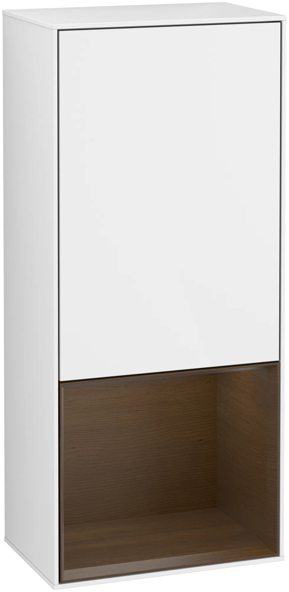 Bild von VILLEROY BOCH Finion Seitenschrank, mit Beleuchtung, 1 Tür, 418 x 936 x 270 mm, Glossy White Lacquer / Walnut Veneer #G550GNGF