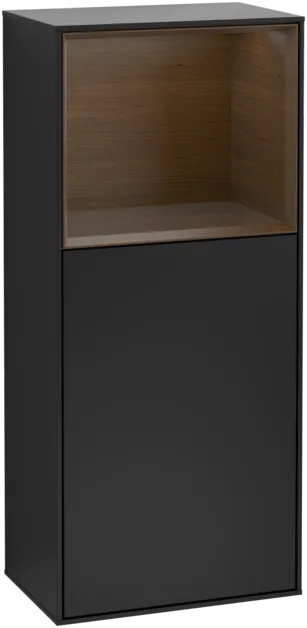 Зображення з  VILLEROY BOCH Finion Side cabinet, with lighting, 1 door, 418 x 936 x 270 mm, Black Matt Lacquer / Walnut Veneer #G510GNPD