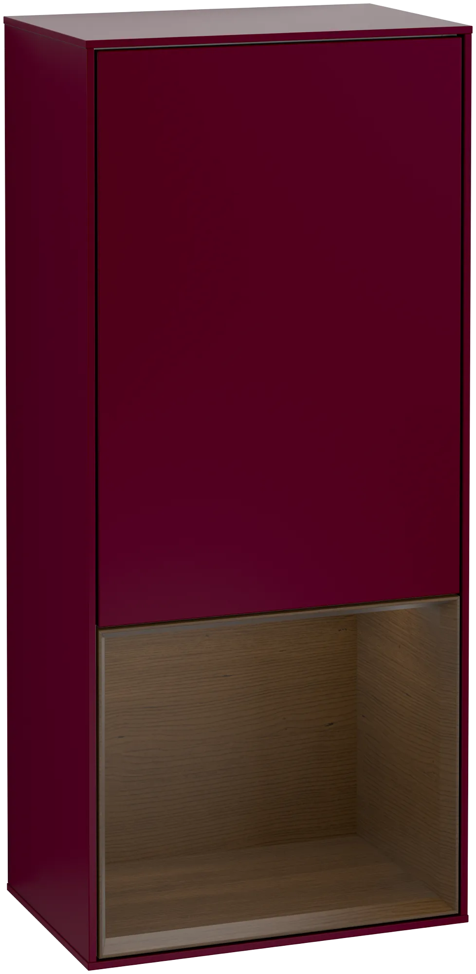 Bild von VILLEROY BOCH Finion Seitenschrank, mit Beleuchtung, 1 Tür, 418 x 936 x 270 mm, Peony Matt Lacquer / Walnut Veneer #G540GNHB