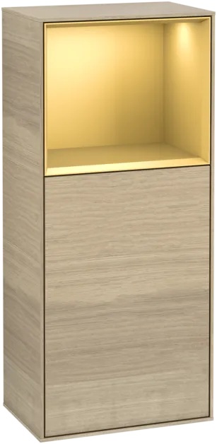 Зображення з  VILLEROY BOCH Finion Side cabinet, with lighting, 1 door, 418 x 936 x 270 mm, Oak Veneer / Gold Matt Lacquer #G510HFPC