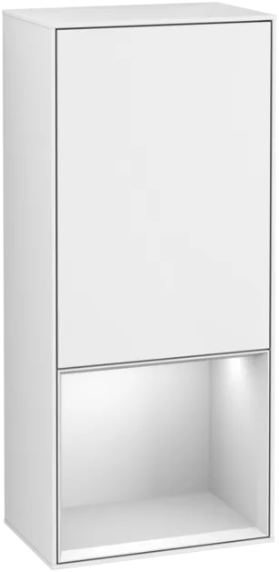 Picture of VILLEROY BOCH Finion Side cabinet, with lighting, 1 door, 418 x 936 x 270 mm, Glossy White Lacquer / White Matt Lacquer #G540MTGF
