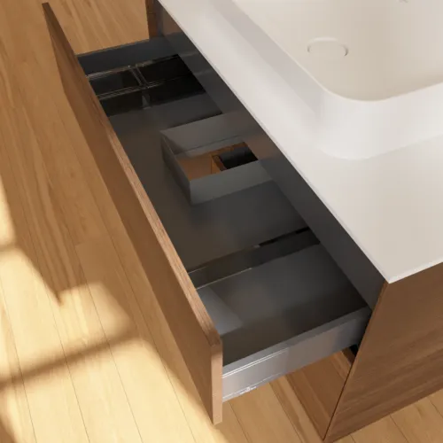 Bild von VILLEROY BOCH Finion Waschbeckenunterschrank, mit Beleuchtung, 2 Auszüge, 1000 x 603 x 501 mm, Walnut Veneer / Walnut Veneer / Glass White Matt #G651GNGN
