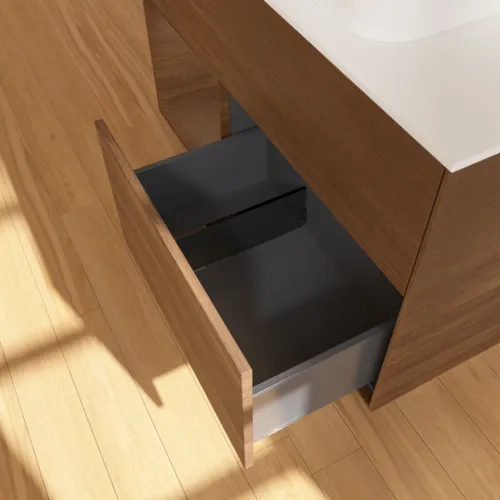 Bild von VILLEROY BOCH Finion Waschbeckenunterschrank, mit Beleuchtung, 2 Auszüge, 1000 x 603 x 501 mm, Walnut Veneer / Walnut Veneer / Glass White Matt #G651GNGN