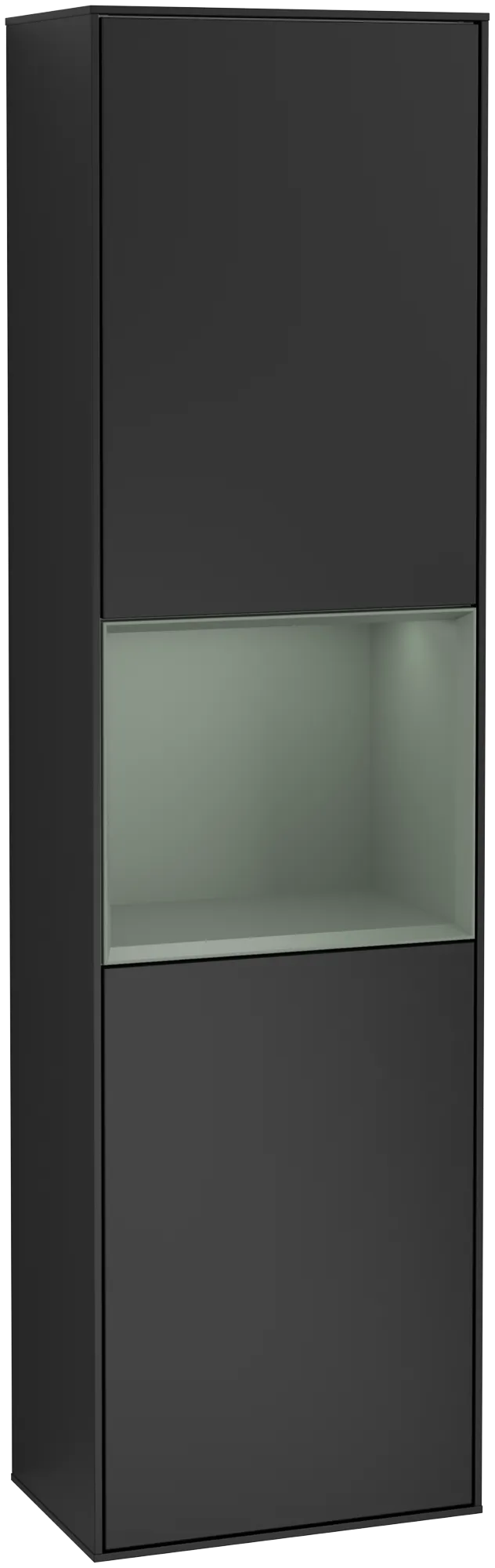 Picture of VILLEROY BOCH Finion Tall cabinet, with lighting, 2 doors, 418 x 1516 x 270 mm, Black Matt Lacquer / Olive Matt Lacquer #G460GMPD