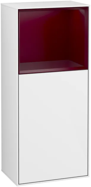 Picture of VILLEROY BOCH Finion Side cabinet, with lighting, 1 door, 418 x 936 x 270 mm, Glossy White Lacquer / Peony Matt Lacquer #G510HBGF