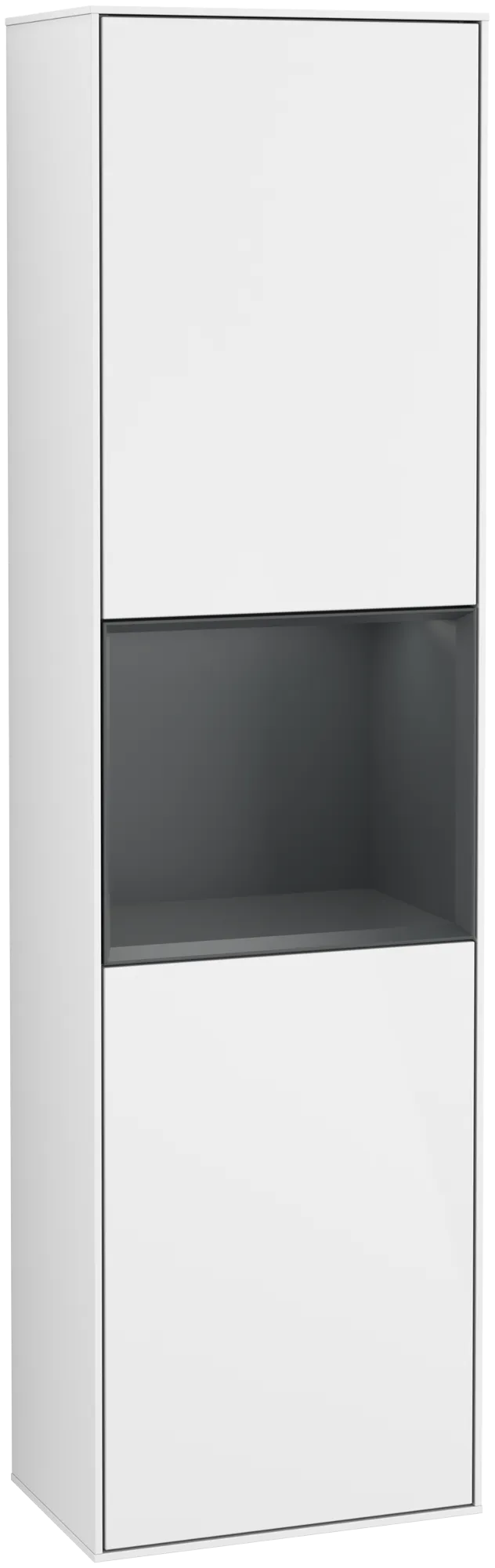Зображення з  VILLEROY BOCH Finion Tall cabinet, with lighting, 2 doors, 418 x 1516 x 270 mm, Glossy White Lacquer / Midnight Blue Matt Lacquer #G470HGGF