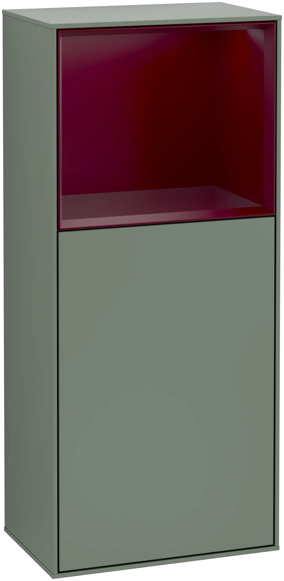 Зображення з  VILLEROY BOCH Finion Side cabinet, with lighting, 1 door, 418 x 936 x 270 mm, Olive Matt Lacquer / Peony Matt Lacquer #G510HBGM